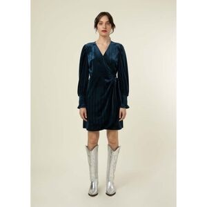 FRNCH Paris Bakhta Navy Long Sleeve Velvet Wrap Dress Sz S Romantic Whimsigoth